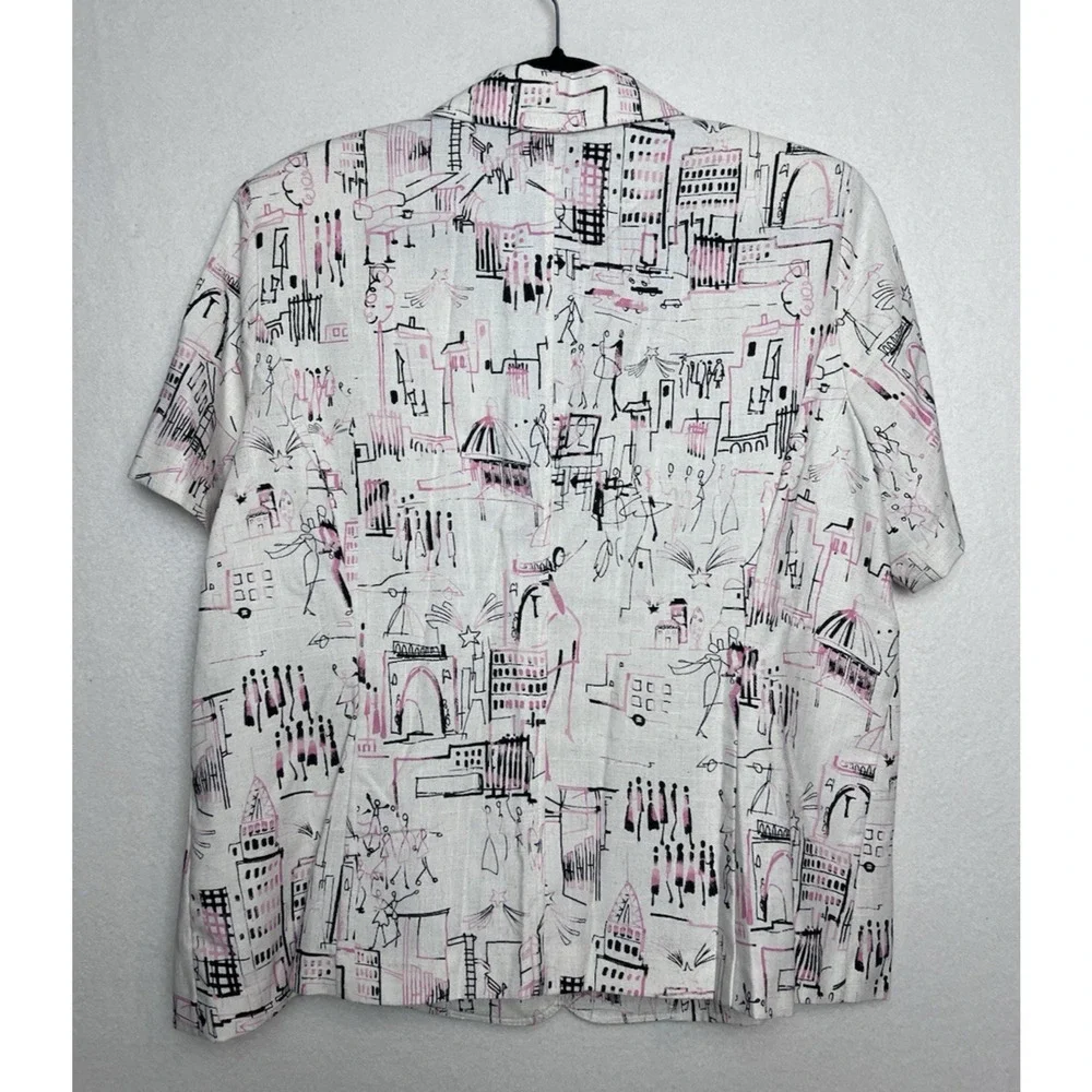 Prophecy Women's Short Sleeve Blazer Size 18 Shoulder Pads City Scape Pattern